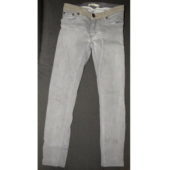 Maje Gray Denim Skinny Jeans, Lamb Suede Detail, Low Rise - Picture 6 of 11